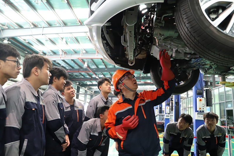 云南红河职业技术学院学生在学习汽车维修知识。薛莹莹摄